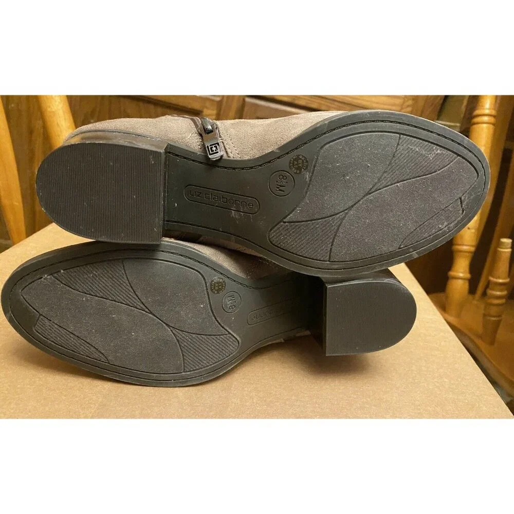 Liz Claiborne Womens Suede Ankle Boots Size 8 8M Brown Block Heel Zipper Closure